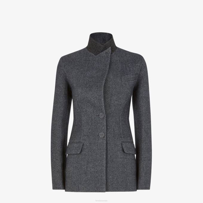 Women Wool Jacket Gray Fendi Apparel 6RHH1214