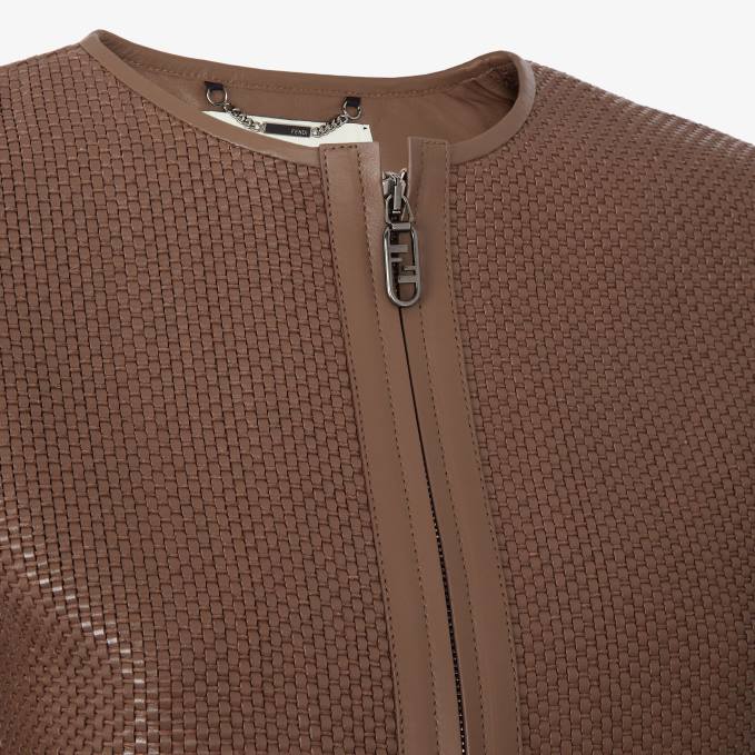 Women Woven Leather Jacket Brown Fendi Apparel 6RHH1140