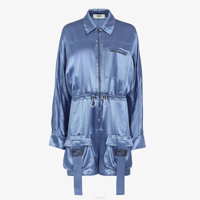 Women Playsuit In Viscose Satin Blue Fendi Apparel 6RHH1160