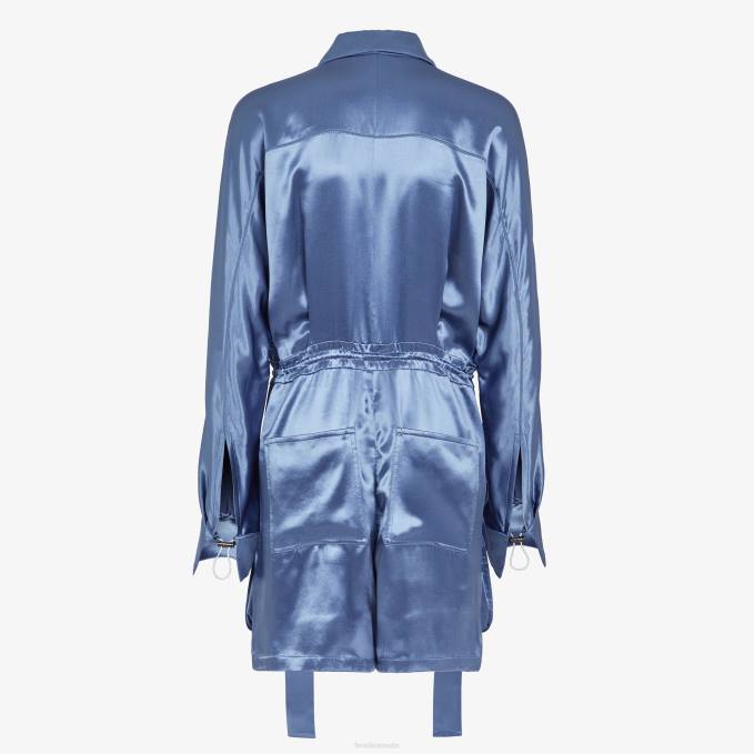 Women Playsuit In Viscose Satin Blue Fendi Apparel 6RHH1160