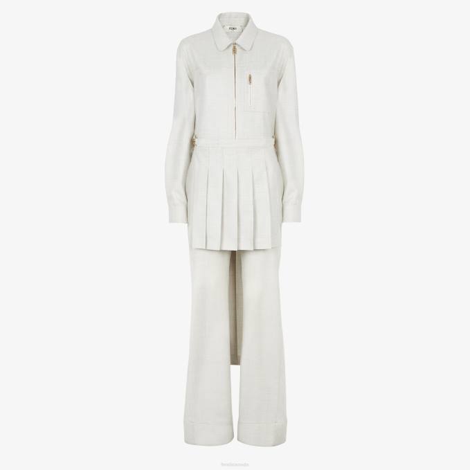 Women Wool Jumpsuit White Fendi Apparel 6RHH981