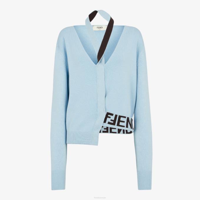 Women Cashmere And Wool Cardigan Light blue Fendi Apparel 6RHH925