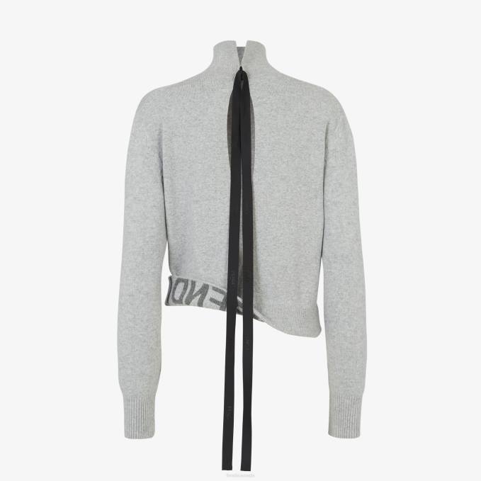 Women Cashmere And Wool Sweater Gray Fendi Apparel 6RHH1118