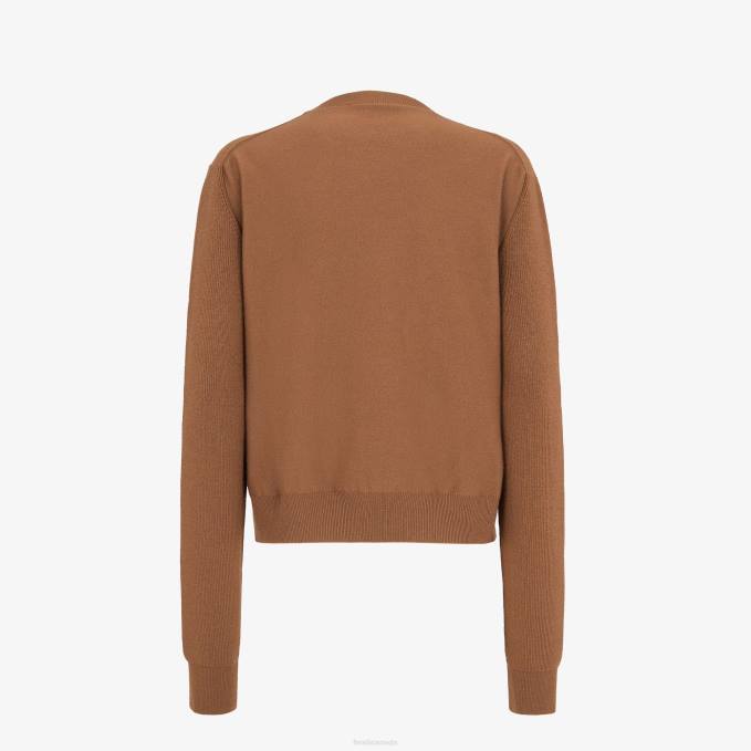 Women Cashmere Jumper Brown Fendi Apparel 6RHH1248