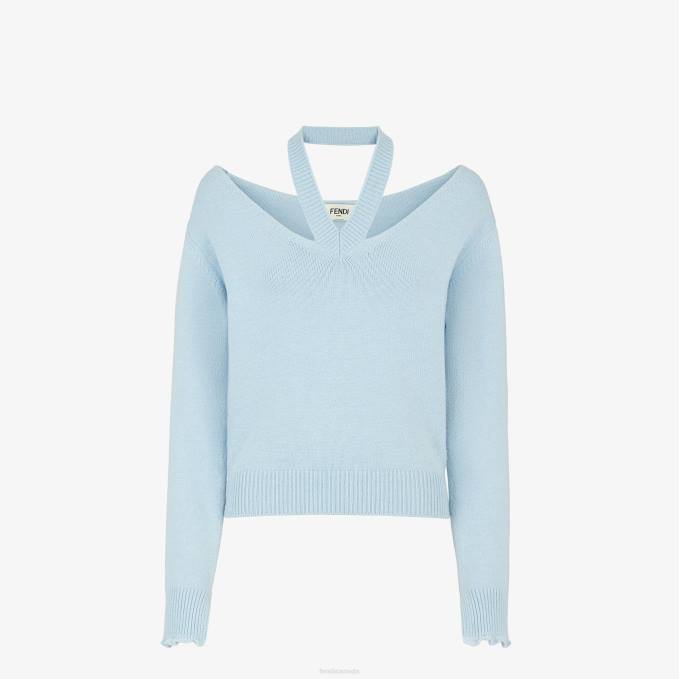 Women Cashmere Jumper Light blue Fendi Apparel 6RHH930