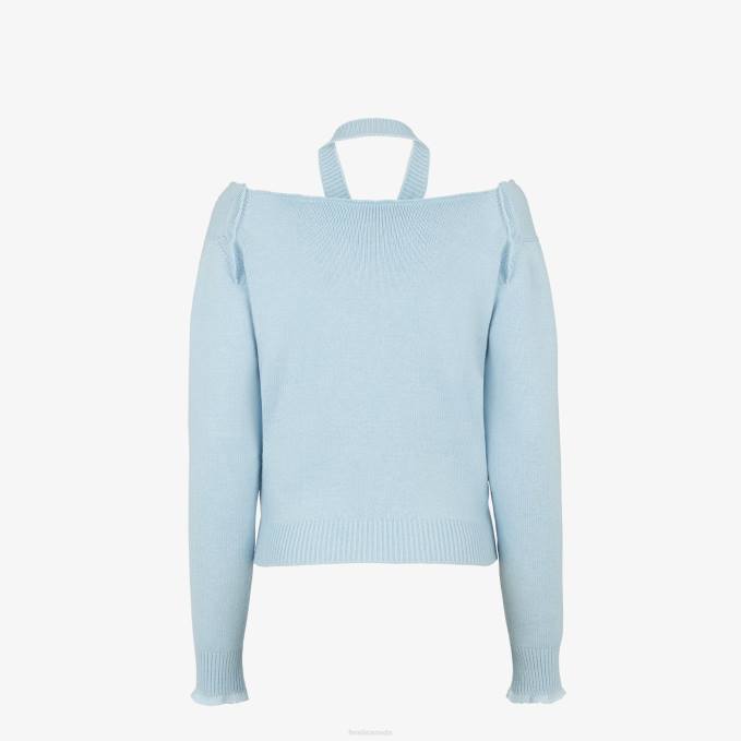 Women Cashmere Jumper Light blue Fendi Apparel 6RHH930