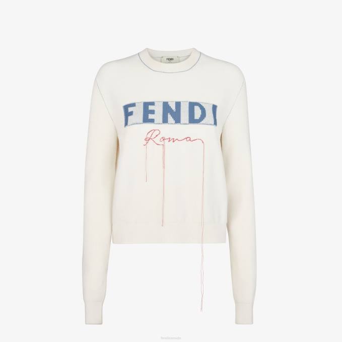 Women Cashmere Jumper White Fendi Apparel 6RHH1029
