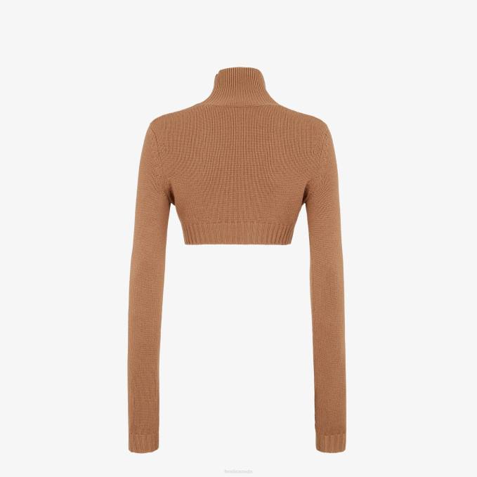 Women Cashmere Sweater Brown Fendi Apparel 6RHH1106