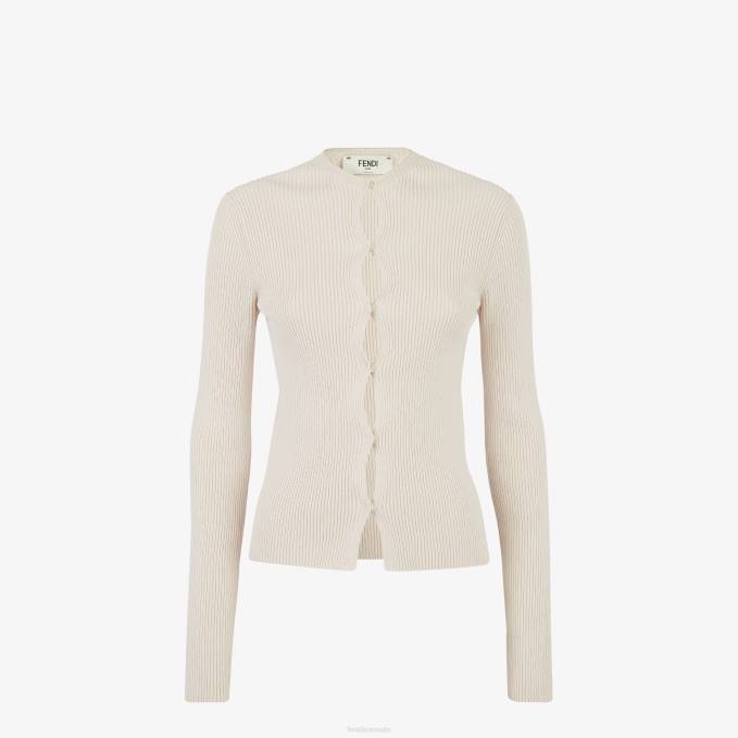 Women Cotton Cardigan Beige Fendi Apparel 6RHH1064