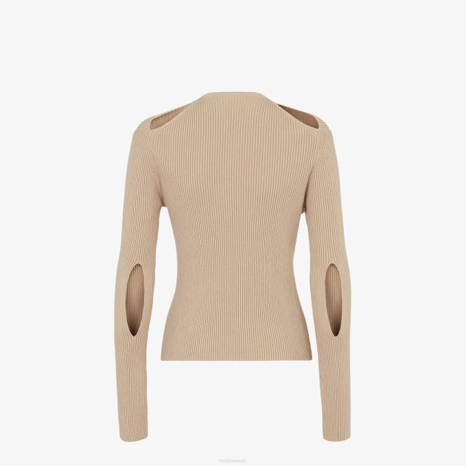Women Cotton Cardigan Beige Fendi Apparel 6RHH1084