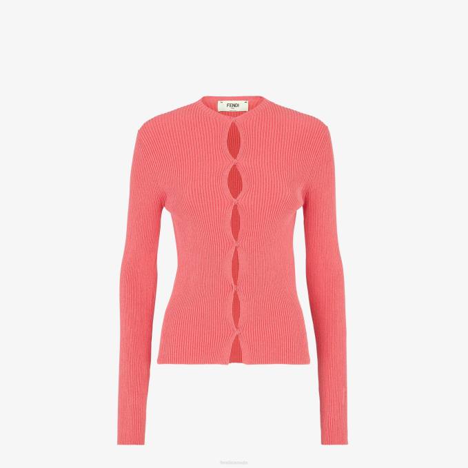 Women Cotton Cardigan Pink Fendi Apparel 6RHH1028
