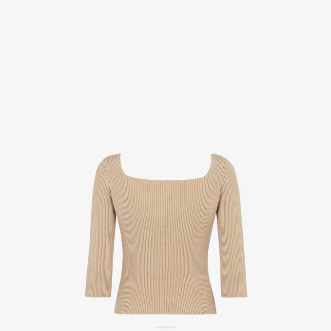 Women Cotton Sweater Beige Fendi Apparel 6RHH1115