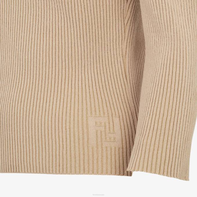Women Cotton Sweater Beige Fendi Apparel 6RHH1115