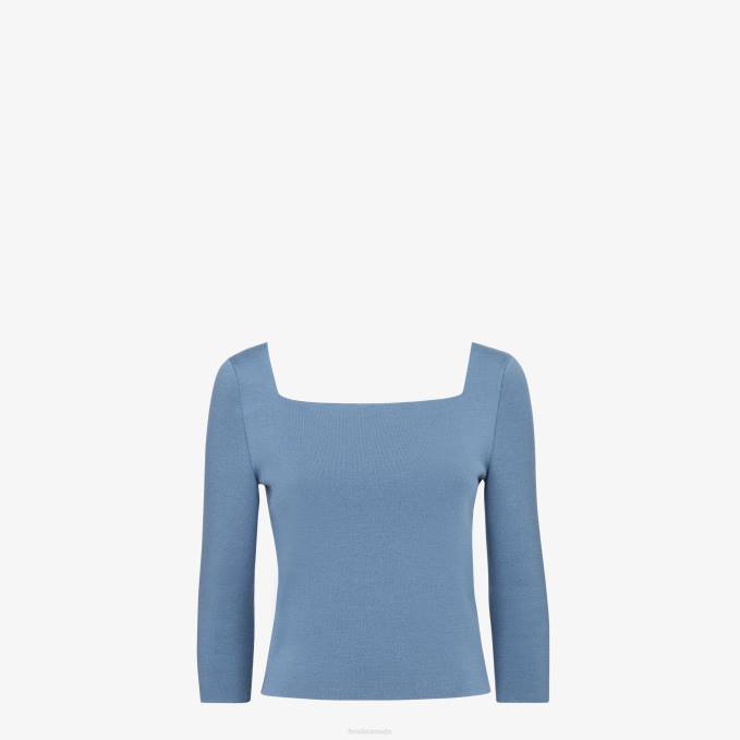 Women Cotton Sweater Blue Fendi Apparel 6RHH1147