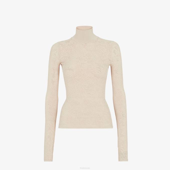 Women Embroideviscose Jumper Beige Fendi Apparel 6RHH962