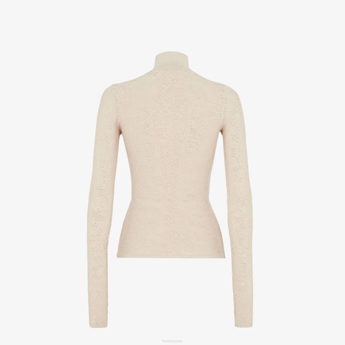 Women Embroideviscose Jumper Beige Fendi Apparel 6RHH962