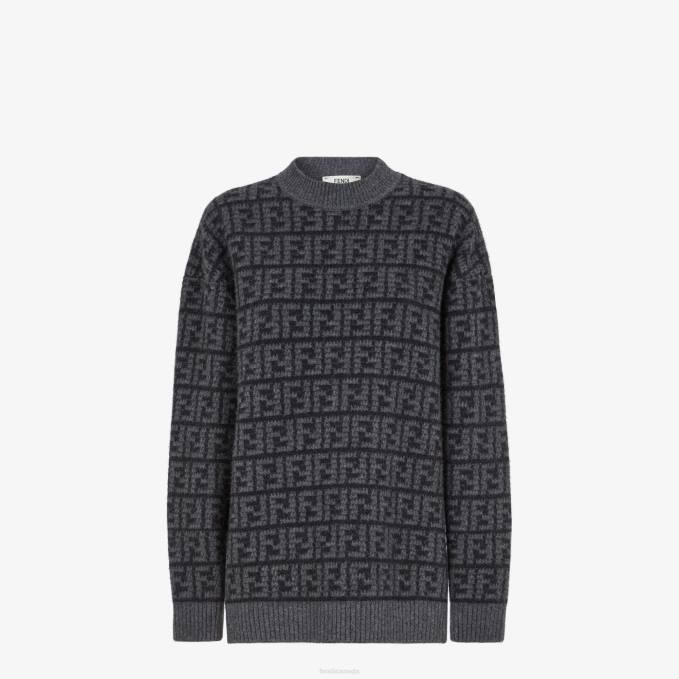 Women FF Crocheted Cashmere Sweater Black Fendi Apparel 6RHH1218