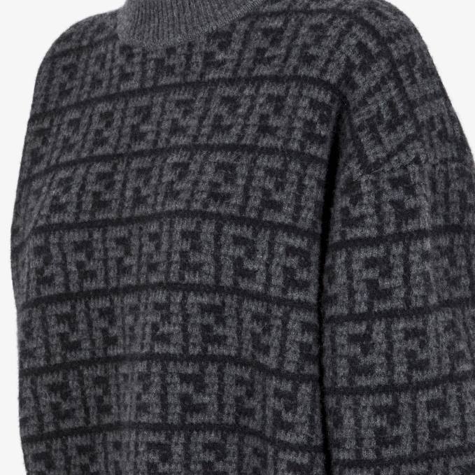 Women FF Crocheted Cashmere Sweater Black Fendi Apparel 6RHH1218
