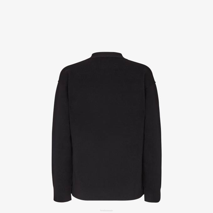 Women Knit Cardigan Black Fendi Apparel 6RHH1180