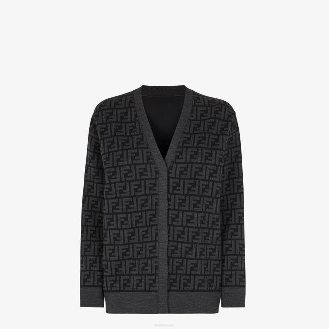 Women Knit Cardigan Black Fendi Apparel 6RHH1180