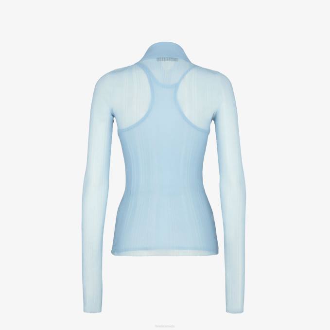Women Silk Polo Shirt Light blue Fendi Apparel 6RHH927