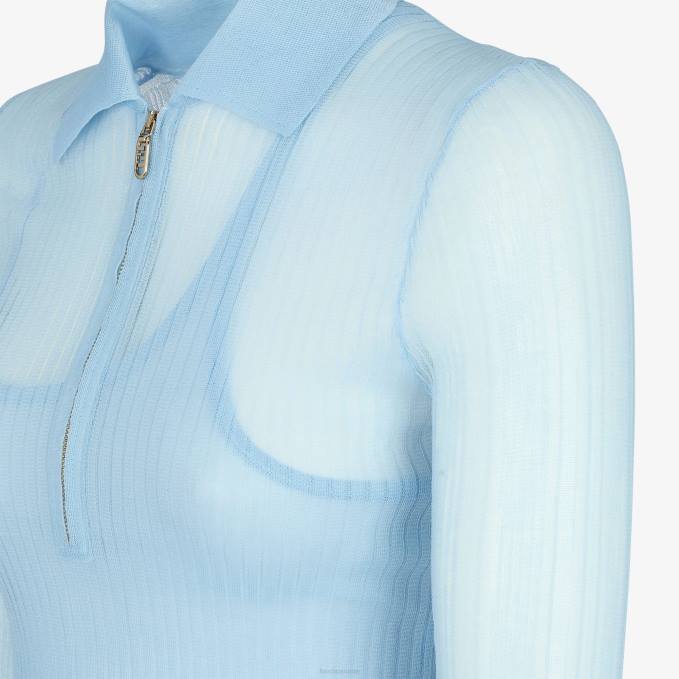 Women Silk Polo Shirt Light blue Fendi Apparel 6RHH927
