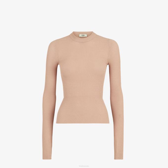 Women Viscose Sweater Beige Fendi Apparel 6RHH1065