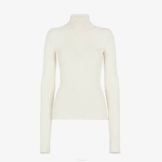Women Viscose Sweater White Fendi Apparel 6RHH987