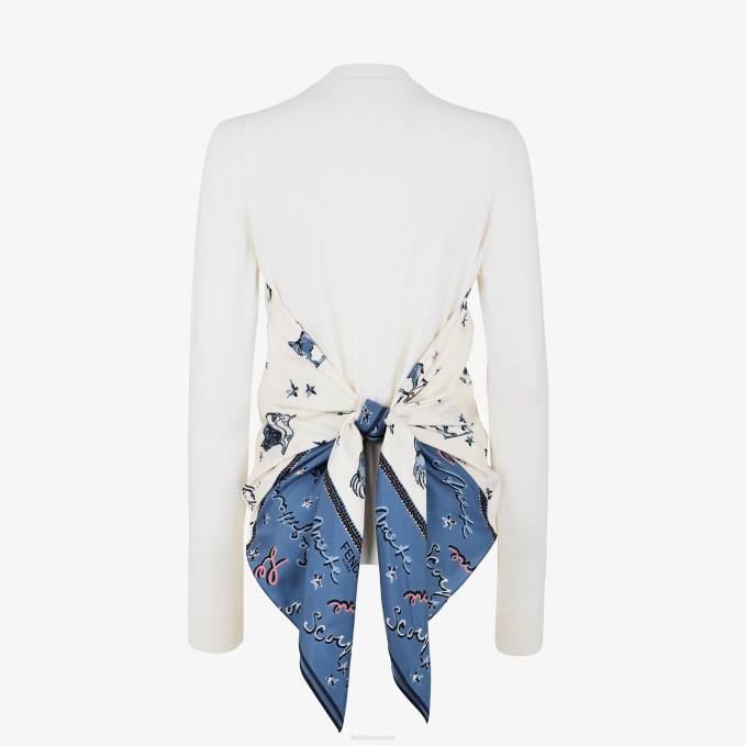 Women Wool Cardigan White Fendi Apparel 6RHH1246