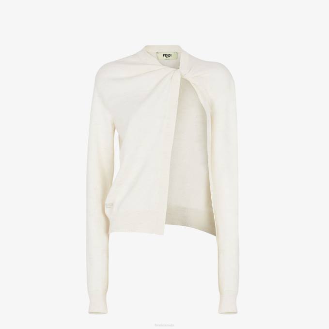 Women Wool Cardigan White Fendi Apparel 6RHH924