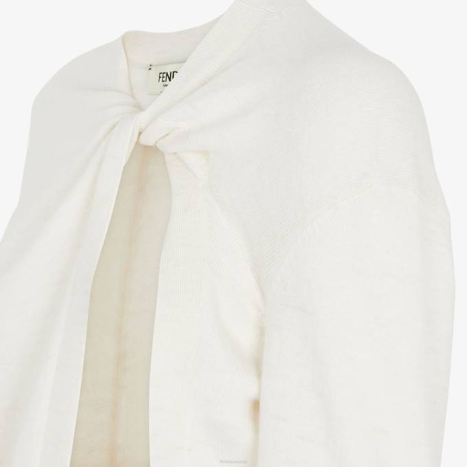 Women Wool Cardigan White Fendi Apparel 6RHH924