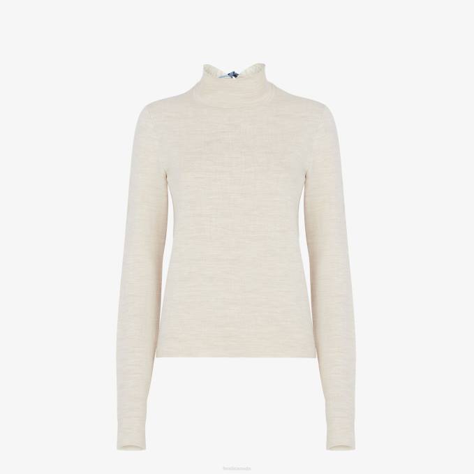 Women Wool Sweater Beige Fendi Apparel 6RHH997