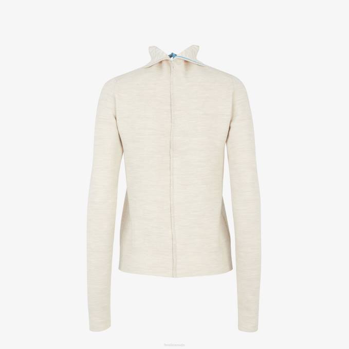 Women Wool Sweater Beige Fendi Apparel 6RHH997