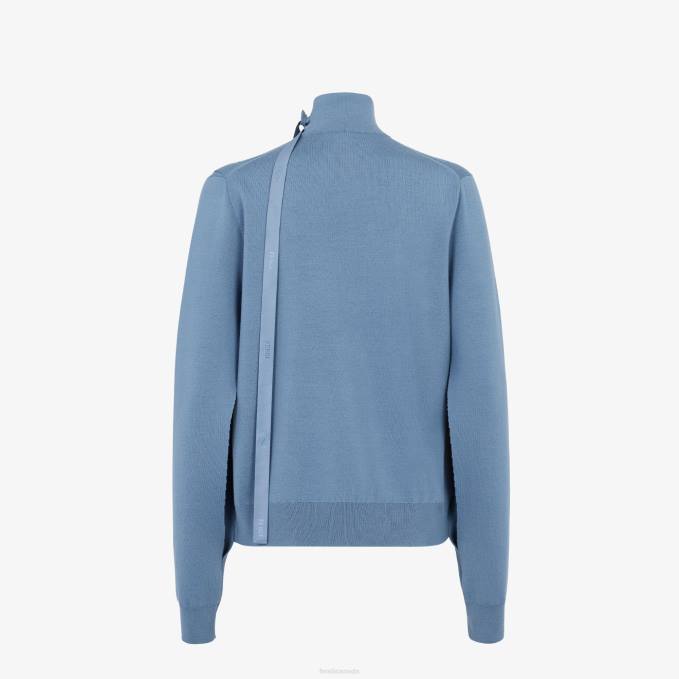Women Wool Sweater Blue Fendi Apparel 6RHH1120