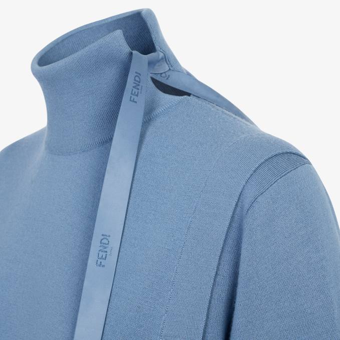 Women Wool Sweater Blue Fendi Apparel 6RHH1120