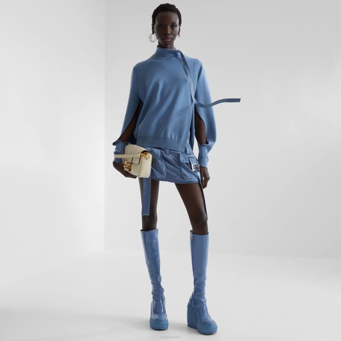 Women Wool Sweater Blue Fendi Apparel 6RHH1120