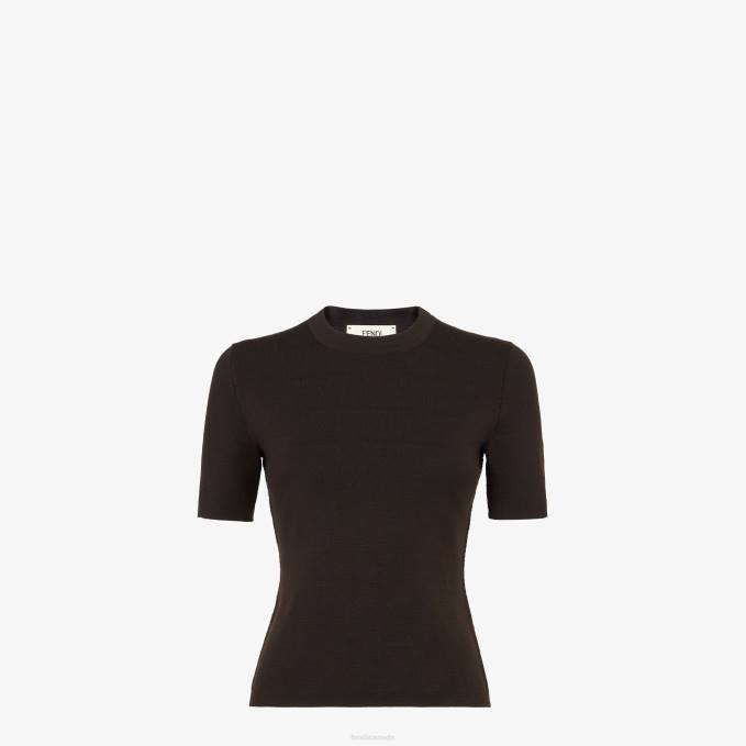 Women Wool Sweater Brown Fendi Apparel 6RHH1155