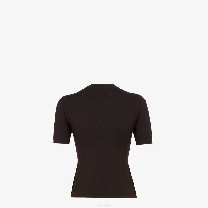 Women Wool Sweater Brown Fendi Apparel 6RHH1155