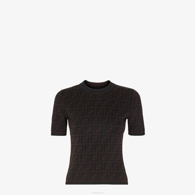 Women Wool Sweater Brown Fendi Apparel 6RHH1155