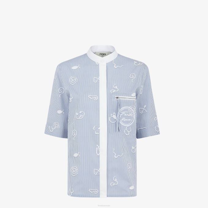 Women Cotton Shirt Blue Fendi Apparel 6RHH1045