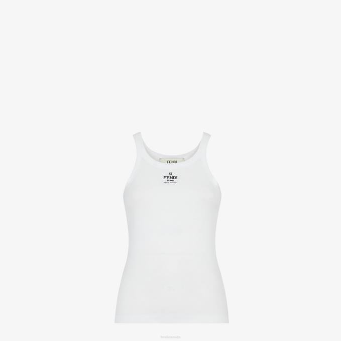 Women Cotton Top White Fendi Apparel 6RHH928