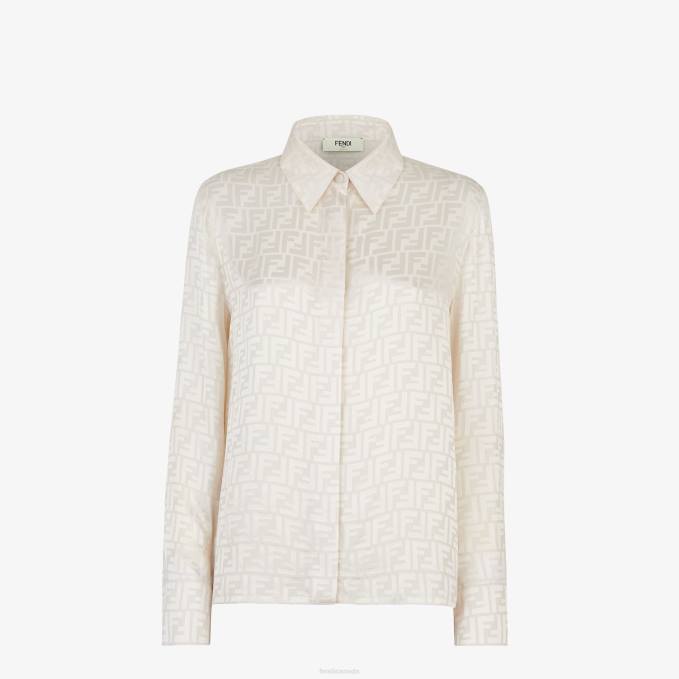 Women FF Silk Shirt White Fendi Apparel 6RHH922