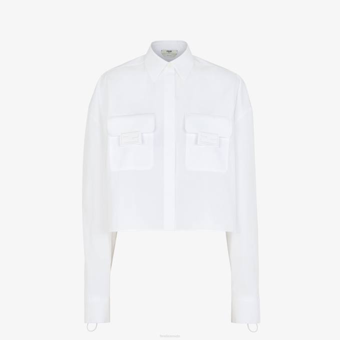 Women Poplin Shirt White Fendi Apparel 6RHH1016