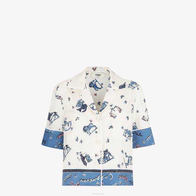 Women Silk Shirt Blue Fendi Apparel 6RHH982