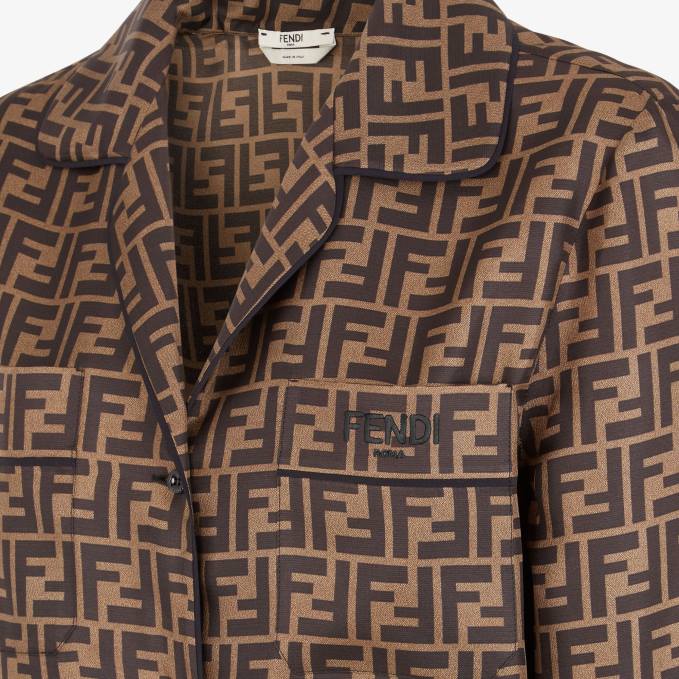Women Twill Shirt Brown Fendi Apparel 6RHH971