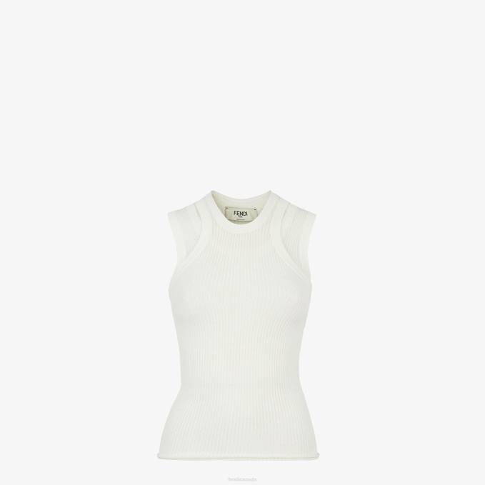 Women Viscose Top White Fendi Apparel 6RHH1146