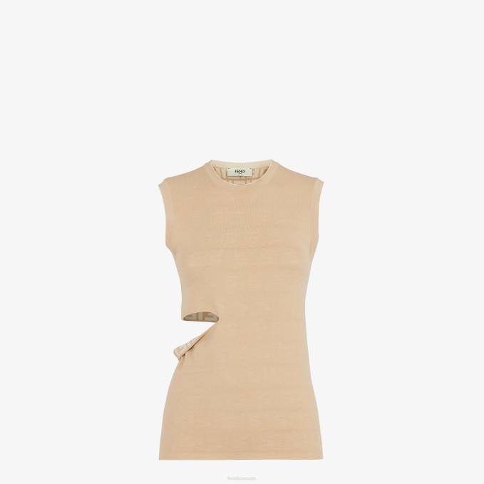 Women Wool Top Beige Fendi Apparel 6RHH1080
