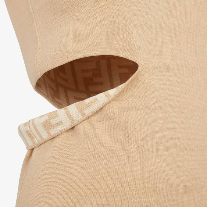 Women Wool Top Beige Fendi Apparel 6RHH1080