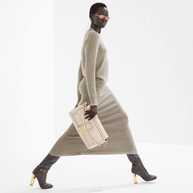 Women Cashmere Skirt Beige Fendi Apparel 6RHH959