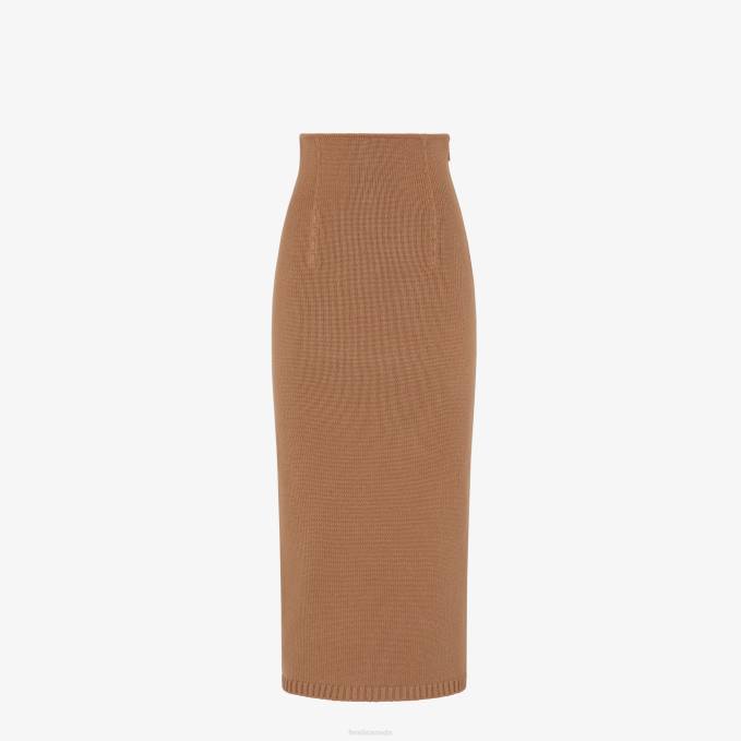Women Cashmere Skirt Brown Fendi Apparel 6RHH1107